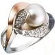 Ring mit Süßwasser K. Perle und Zirkonia, 925er Silber und 375er Gold