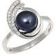 925 Silber Ring mit schwarzer Süßwasser K. Perle und Zirkonia Steinen