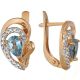 Russisches Gold 585 Ohrringe mit 2 Blautopase und 28 Zirkonia Steinen 16,5x9,5 mm