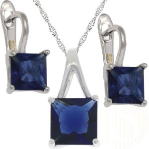 Sterling Silber Set - Ohrringe, Anhänger mit blauen Zirkonia und Halskette